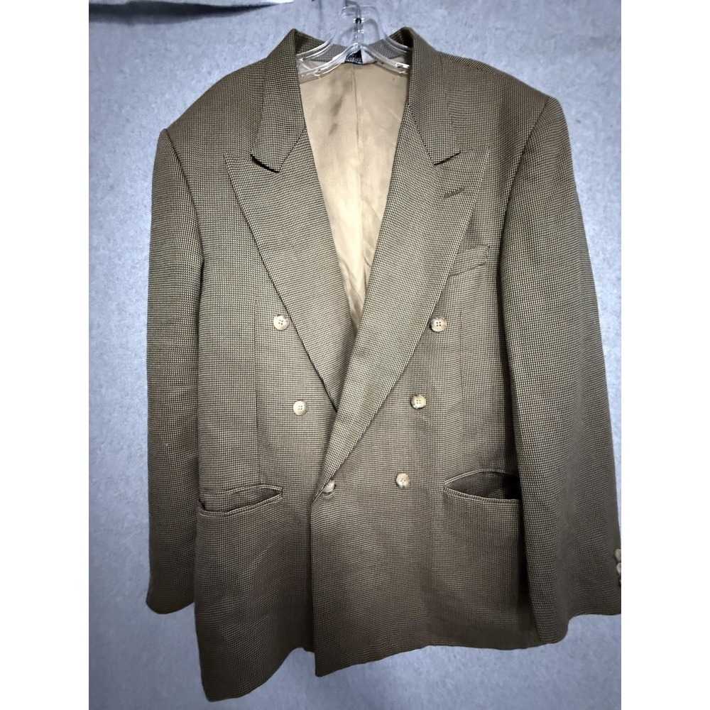 J. Riggings‎ Blazer Sport Coat Mens 42L Brown Wool Check Double Breasted USA